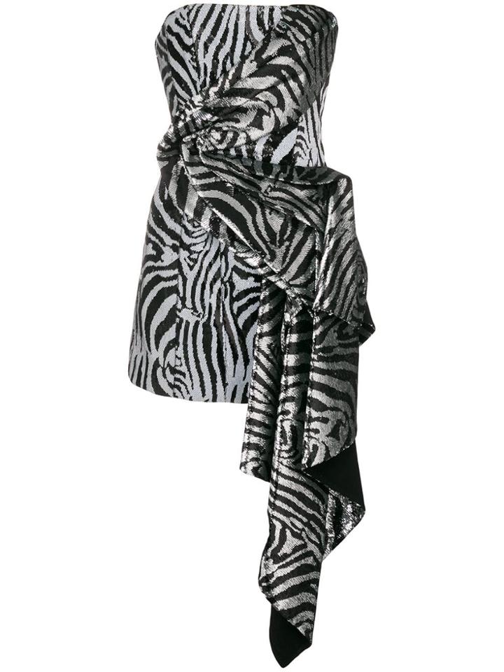 Halpern Strapless Draped Stripe Dress - Black