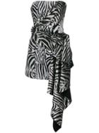 Halpern Strapless Draped Stripe Dress - Black