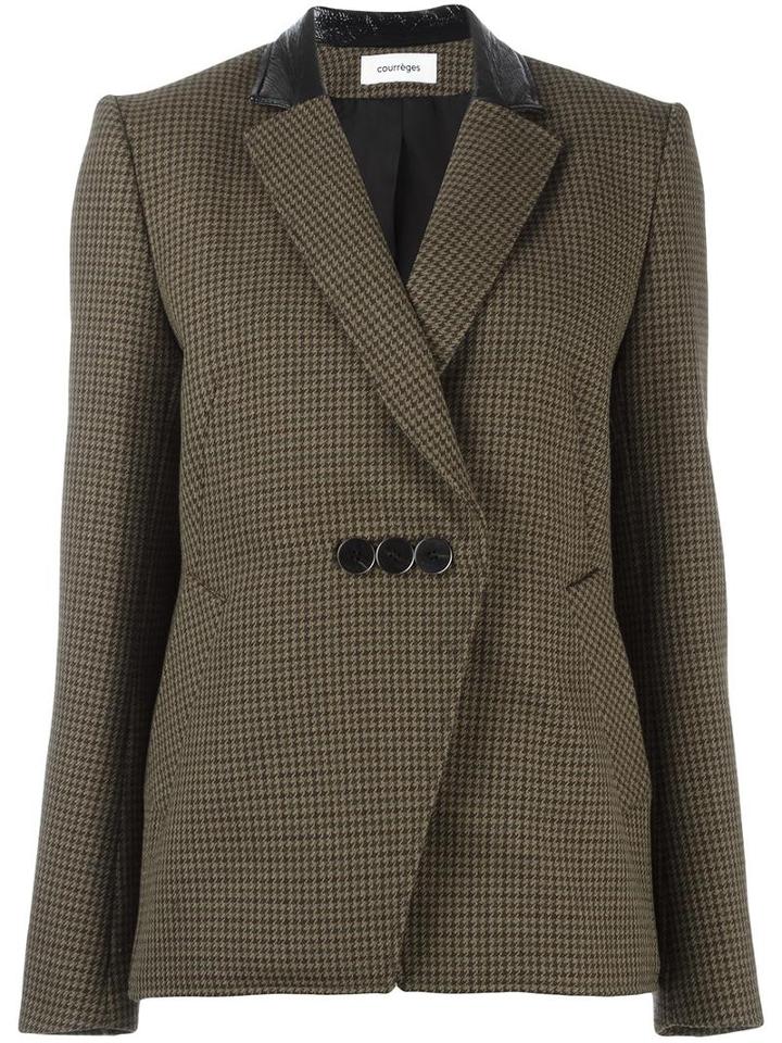 Courrèges Houndstooth Blazer, Women's, Size: 40, Green, Wool/cotton/polyurethane/cupro