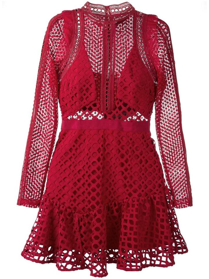 Self-portrait Hall Mini Dress, Women's, Size: 12, Red, Polyester/spandex/elastane