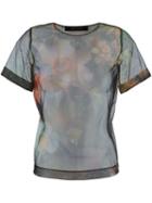 Cédric Charlier Floral Print Sheer T-shirt, Women's, Size: 40, Black, Polyamide