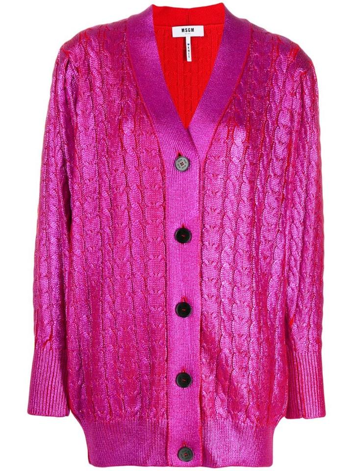 Msgm V-neck Lurex Cardigan - Pink