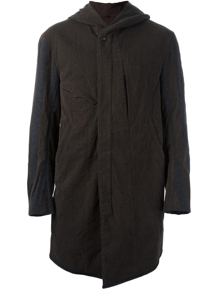 Ziggy Chen Striped Hooded Coat, Men's, Size: 52, Brown, Cotton/polyester/spandex/elastane/wool