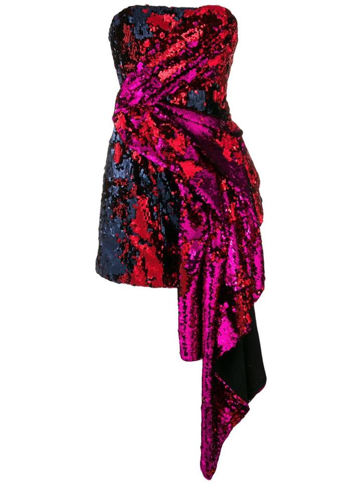 Halpern Embellished Strapless Draped Dress - Pink & Purple