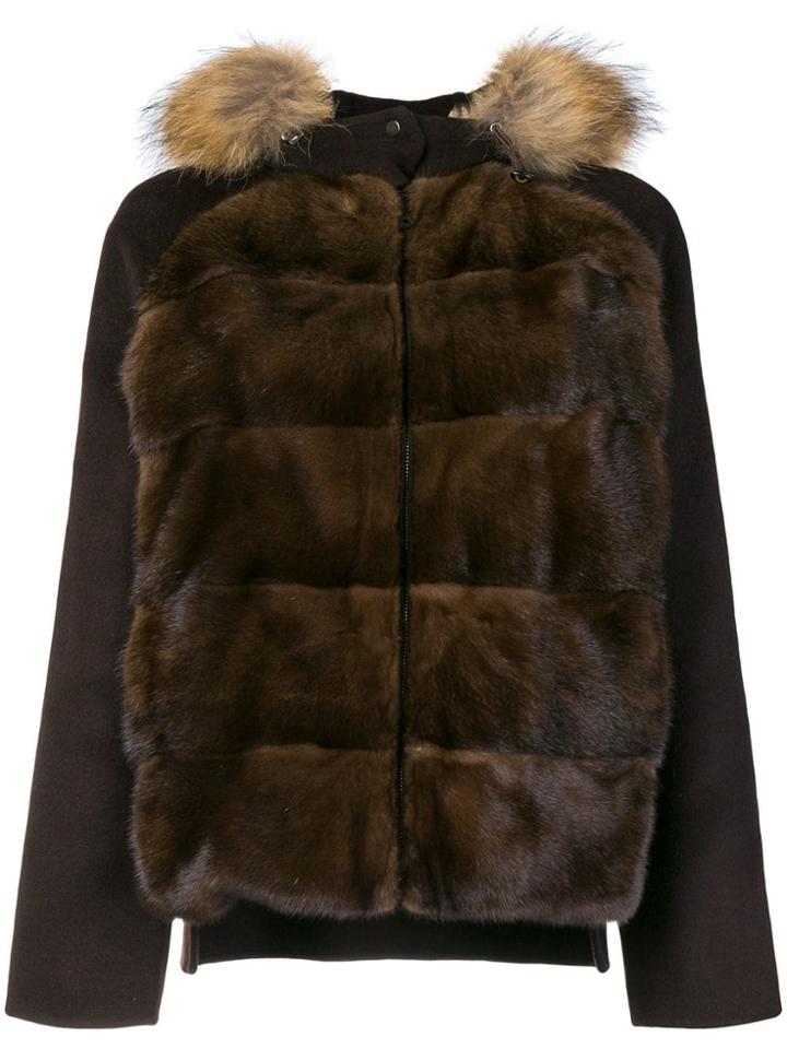 P.a.r.o.s.h. Fur Hood Panelled Jacket - Brown