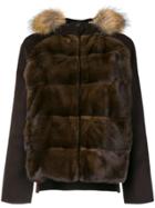 P.a.r.o.s.h. Fur Hood Panelled Jacket - Brown