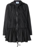 Prada Hooded Pleat Detail Jacket - Black