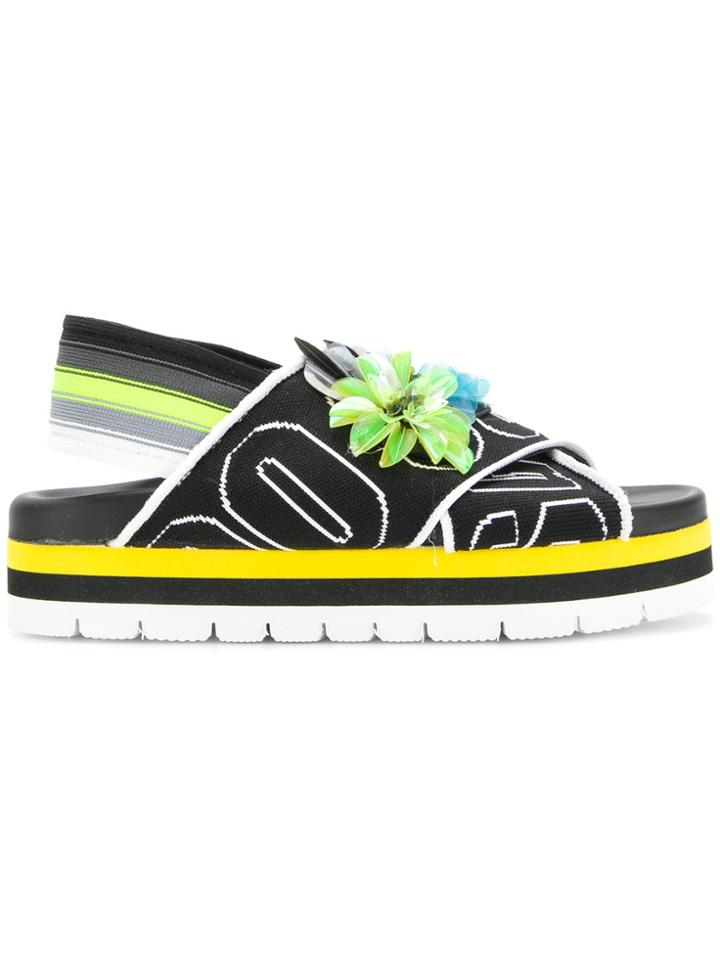Msgm Logo Embellished Sandals - Black