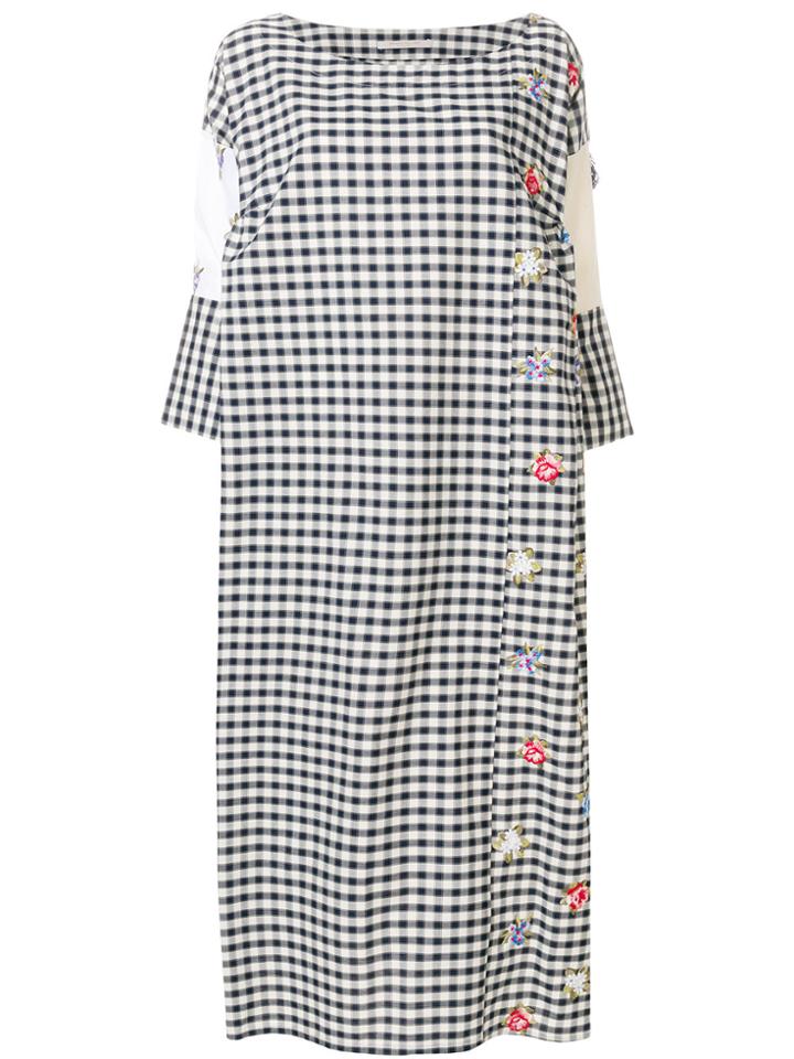 Ermanno Gallamini Floral-embroidered Gingham-print Dress - Nude &
