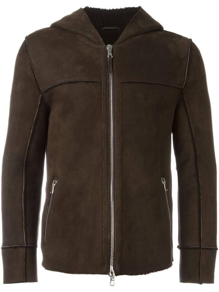 Eleventy Shearling Hooded Jacket, Men's, Size: 52, Brown, Sheep Skin/shearling