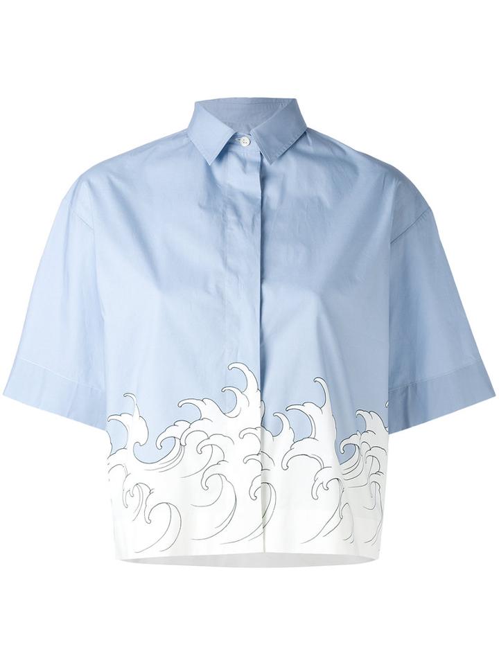 Melampo - Wave Print Boxy Shirt - Women - Cotton - 42, Blue, Cotton