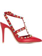 Valentino Rockstud Rolling Pumps, Women's, Size: 37, Red, Leather/glass