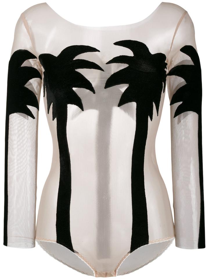 Alexia Hentsch Silk Palm Tree Bodysuit - Black