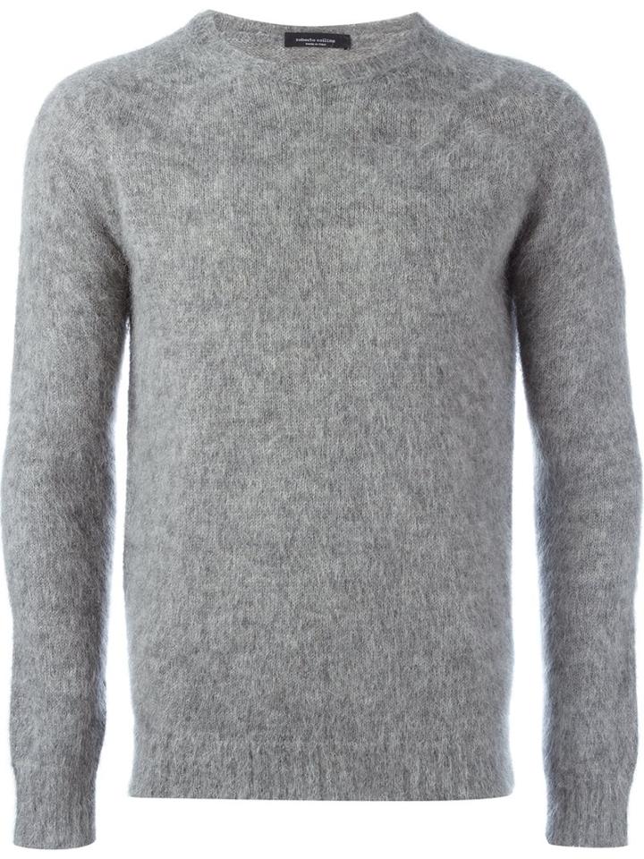 Roberto Collina Classic Sweater, Men's, Size: 50, Grey, Nylon/wool/merino