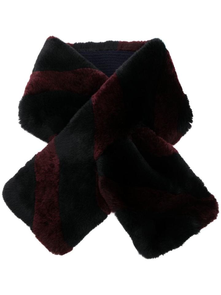 N.peal Striped Fur Scarf - Red