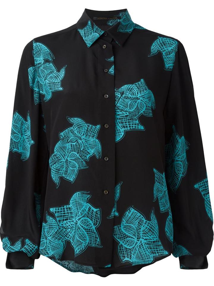 Agnona Graphic Print Shirt, Women's, Size: 46, Black, Silk
