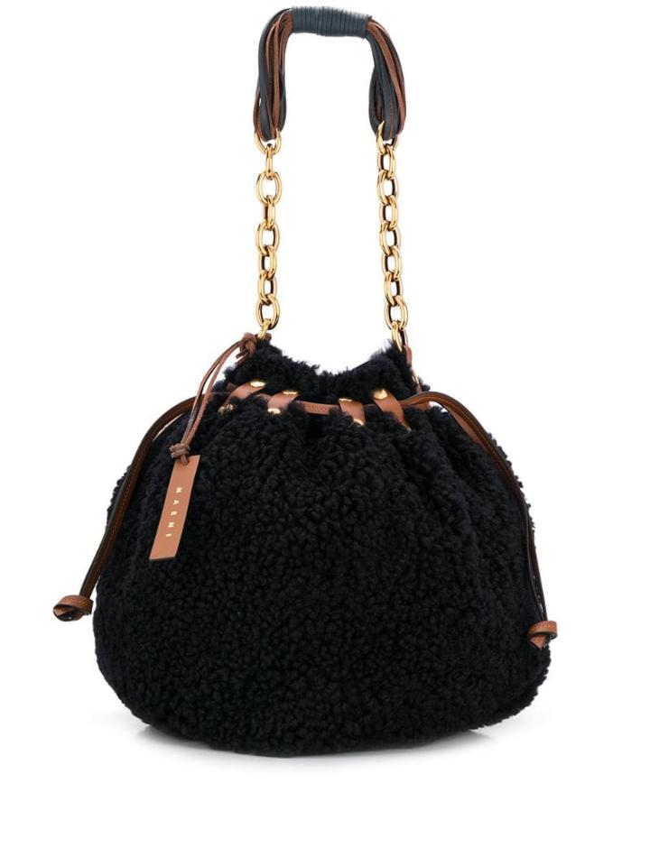 Marni Shearling Drawstring Tote - Black