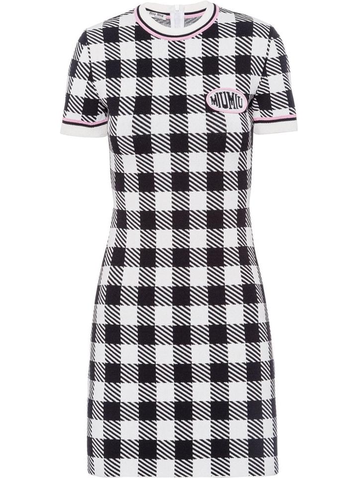 Miu Miu Gingham Check Mini Dress - White