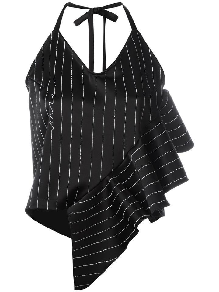 Ssheena Striped Ruffle Trim Top - Black