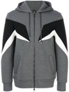 Neil Barrett - Geometric Insert Zip Hoodie - Men - Cotton/polyurethane/spandex/elastane/viscose - S, Grey, Cotton/polyurethane/spandex/elastane/viscose