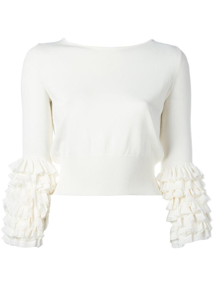 Ermanno Scervino - Tiered Sleeve Jumper - Women - Polyamide/polyester/viscose - 40, Nude/neutrals, Polyamide/polyester/viscose