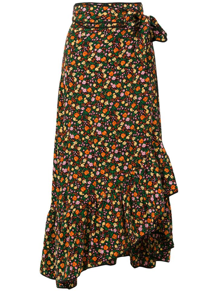 Ganni Floral Print Maxi Wrap Skirt - Black