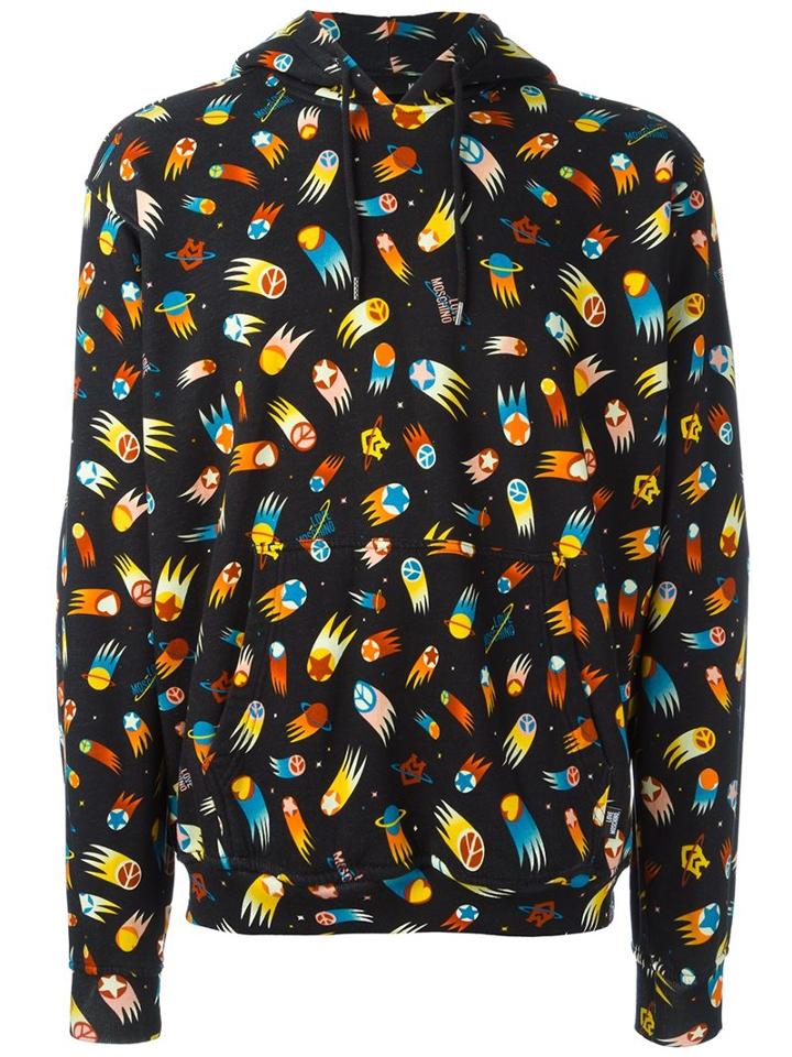 Love Moschino All-over Print Hoodie, Men's, Size: Medium, Black, Cotton/polyester