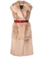 Blancha - Belted Fur Gilet - Women - Leather/sheep Skin/shearling - 42, Nude/neutrals, Leather/sheep Skin/shearling