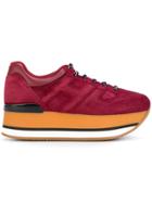 Hogan Sneakers With Striped Wedge - Red