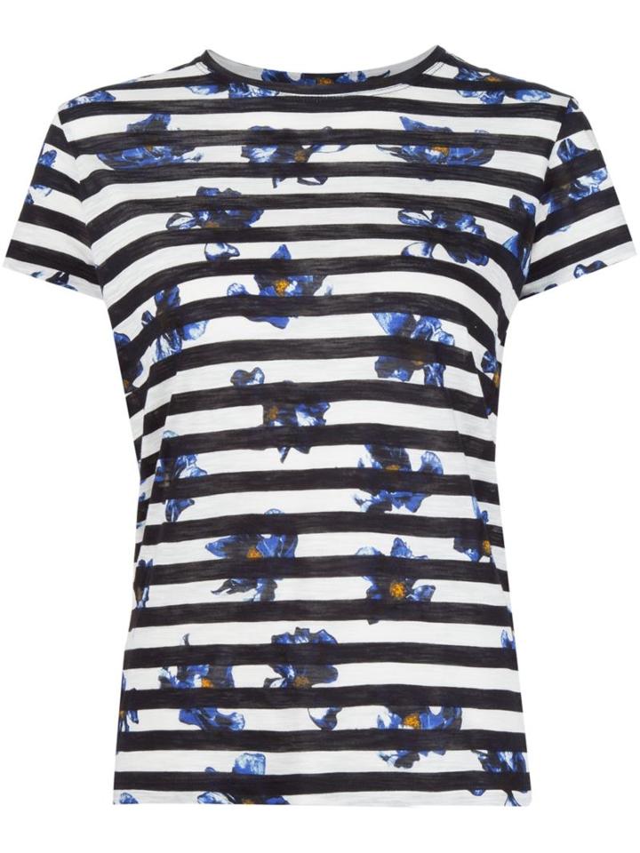 Proenza Schouler Falling Flower Print Striped T-shirt, Women's, Size: Xs, Black, Cotton
