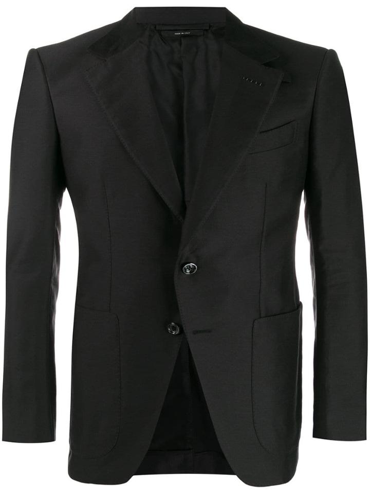 Tom Ford Leather Collar Blazer - Black
