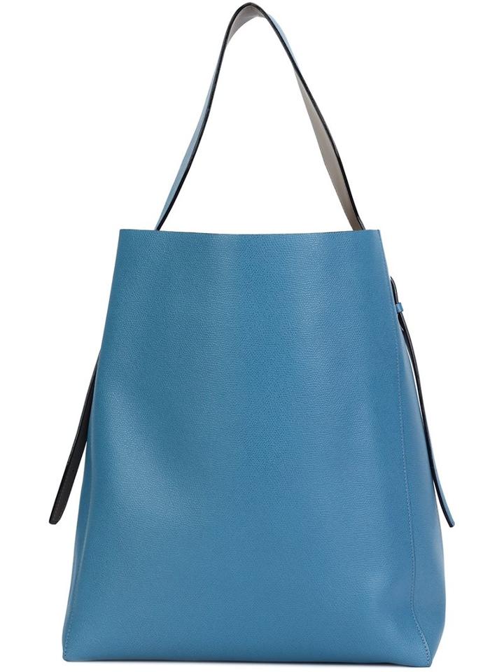 Valextra Medium Bucket Shoulder Bag, Women's, Blue, Calf Leather