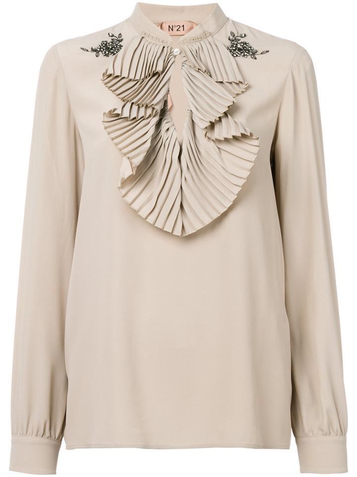 No21 Ruffle Bib Blouse - Nude & Neutrals