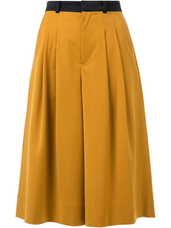 Loveless Contrast Waist Pleated Culottes, Women's, Size: 34, Yellow/orange, Cupro/polyester/polyurethane/rayon
