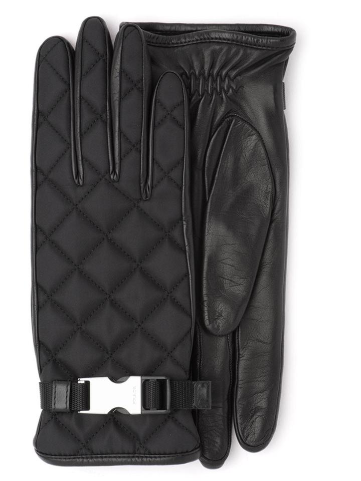 Prada Quilted Buckle Gloves - Black