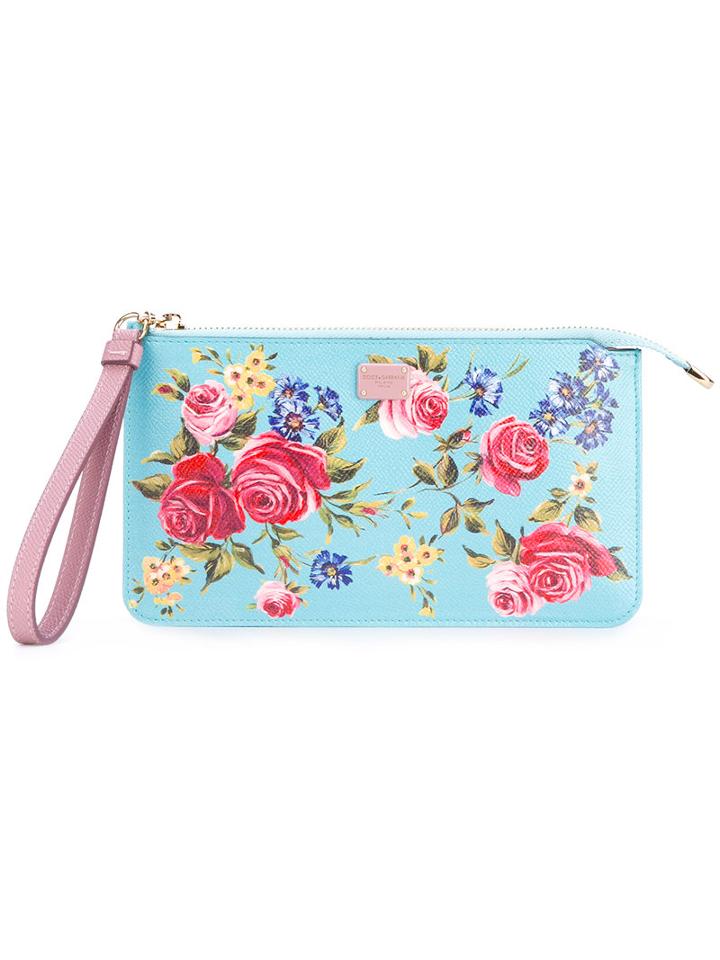Dolce & Gabbana - Rose Print Clutch - Women - Calf Hair - One Size, Blue, Calf Hair