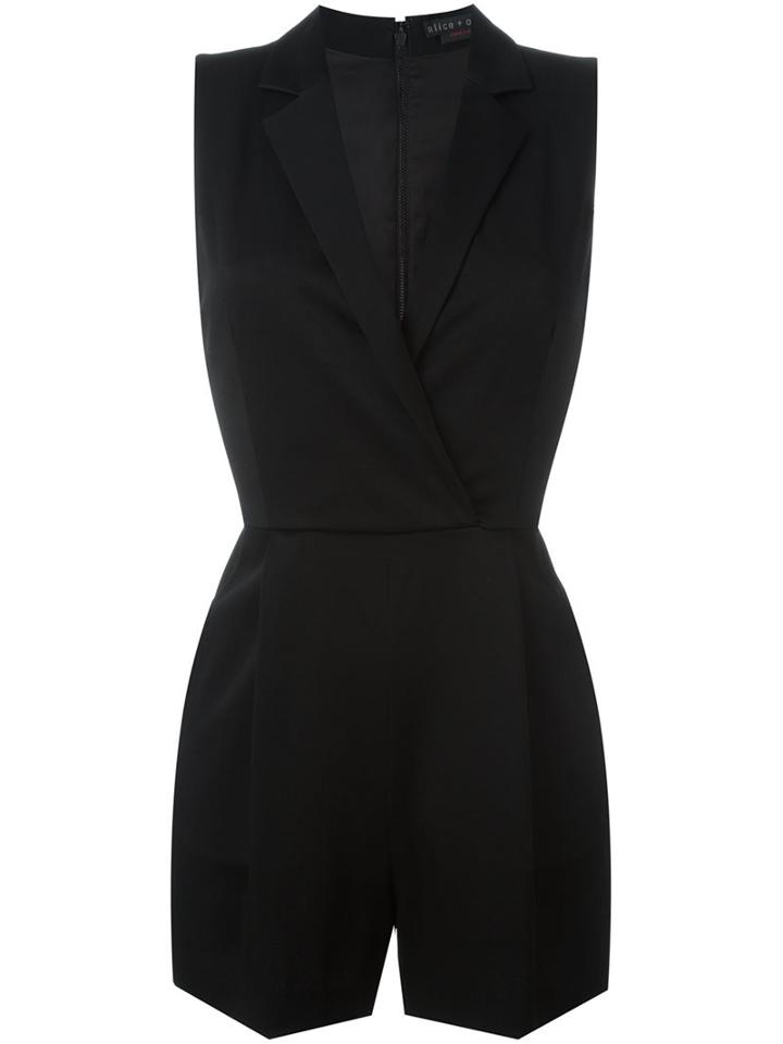 Alice+olivia Notch Lapel Romper, Women's, Size: 4, Black, Polyester/spandex/elastane/acetate