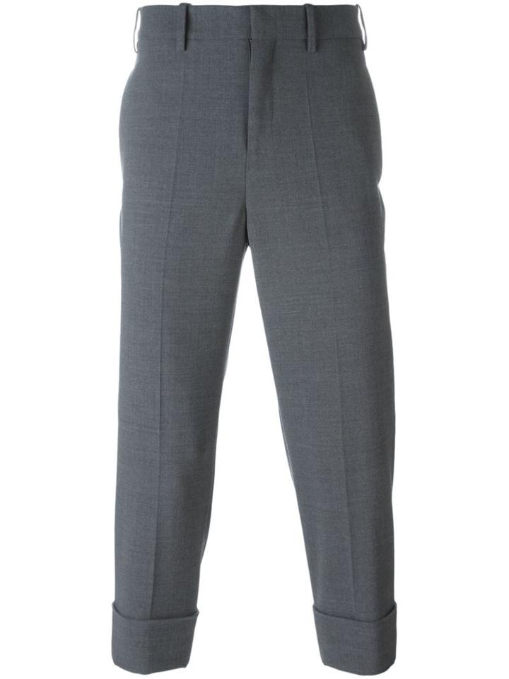 Neil Barrett Cropped Tailored Trousers, Men's, Size: 52, Grey, Polyester/spandex/elastane/virgin Wool