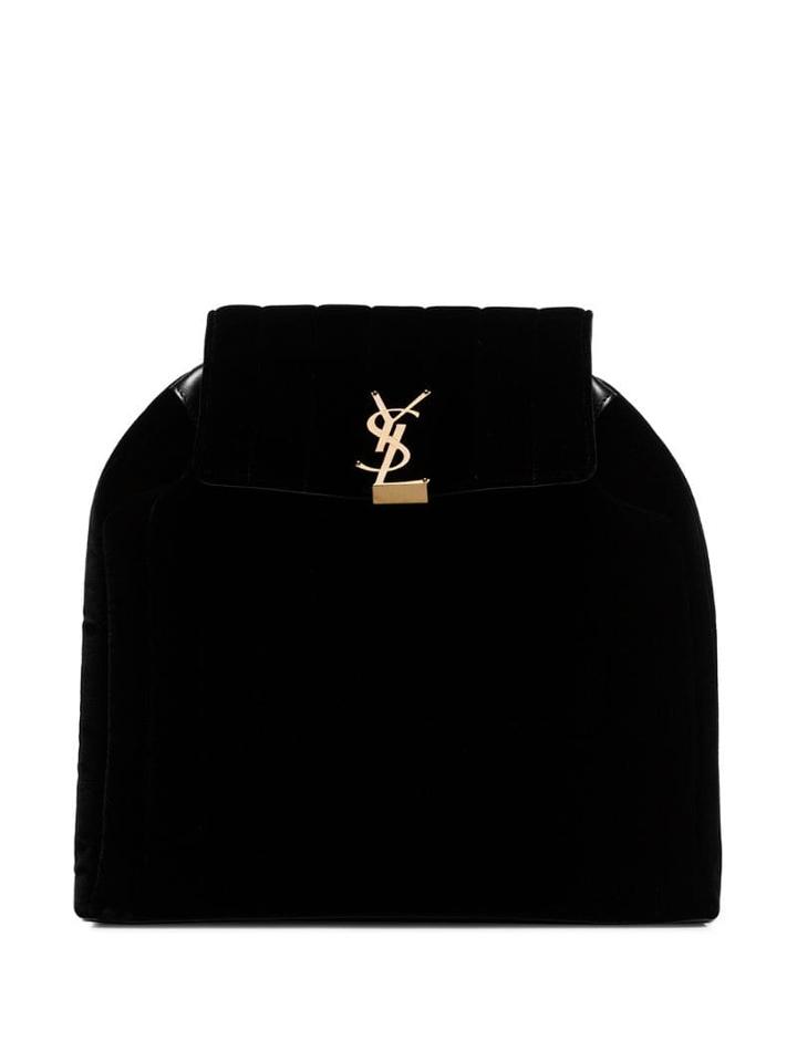 Saint Laurent Black Vicky Quilted Velvet Backpack