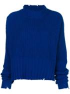 Msgm Distressed Rib Knit Sweater - Blue