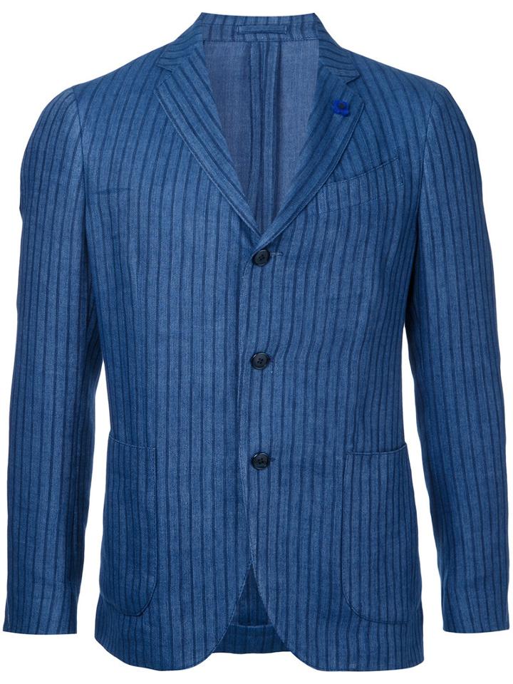 Lardini Striped Single-breasted Blazer, Men's, Size: 46, Blue, Linen/flax/cotton
