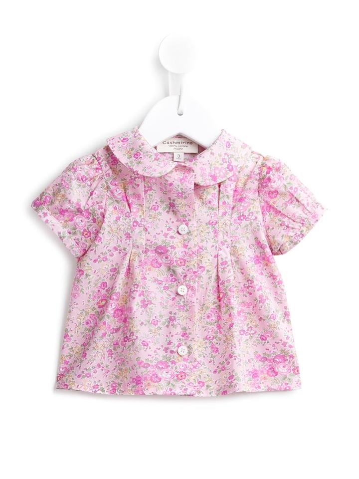 Cashmirino - Floral Puff Sleeve Top - Kids - Cotton - 9 Mth, Pink/purple