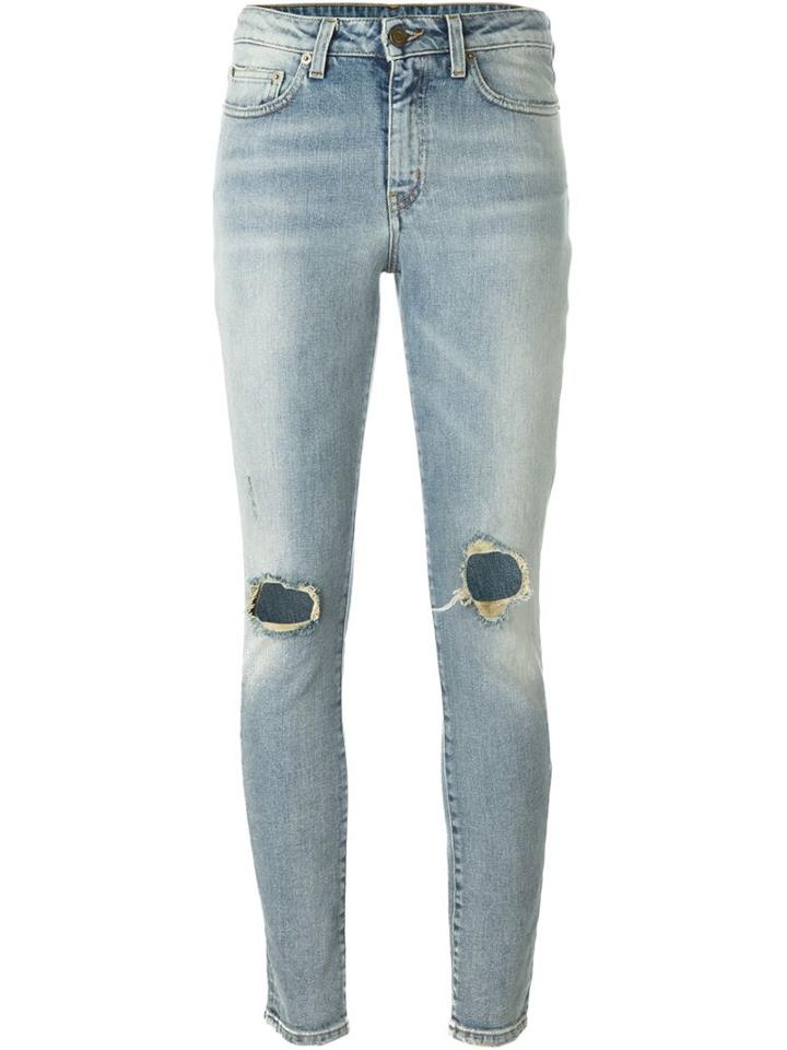 Saint Laurent Ripped Skinny Jeans, Women's, Size: 25, Blue, Cotton/polyurethane