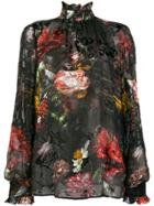 John Richmond Sheer Floral Blouse - Black
