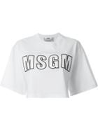 Msgm Cropped Logo T-shirt, Women's, Size: M, White, Cotton