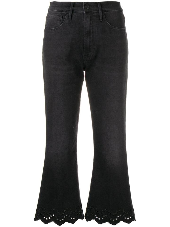 Frame Embroidered Hem Cropped Jeans - Black
