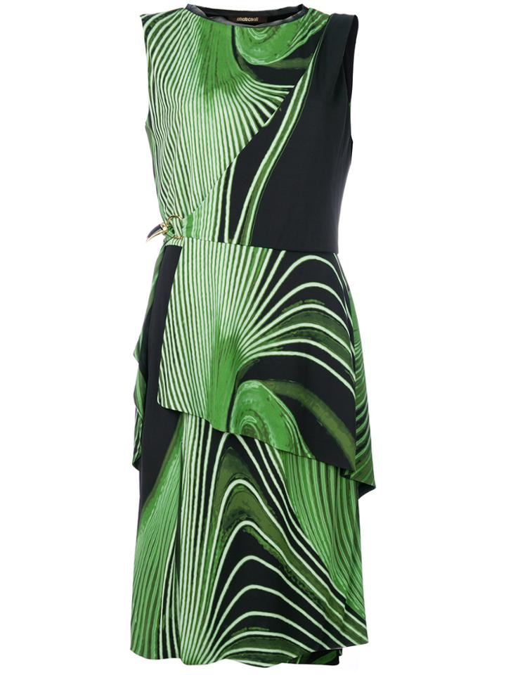 Roberto Cavalli Line Print Tiered Dress - Green