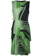 Roberto Cavalli Line Print Tiered Dress - Green