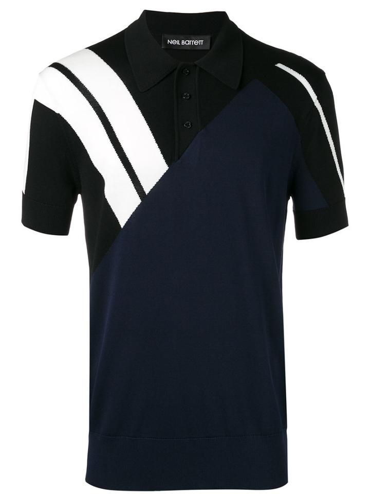 Neil Barrett Stripe Panel Polo Shirt, Men's, Size: Small, Black, Nylon/viscose