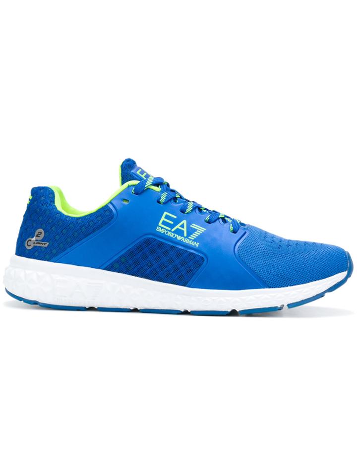 Ea7 Emporio Armani Logo Print Mesh Sneakers - Blue